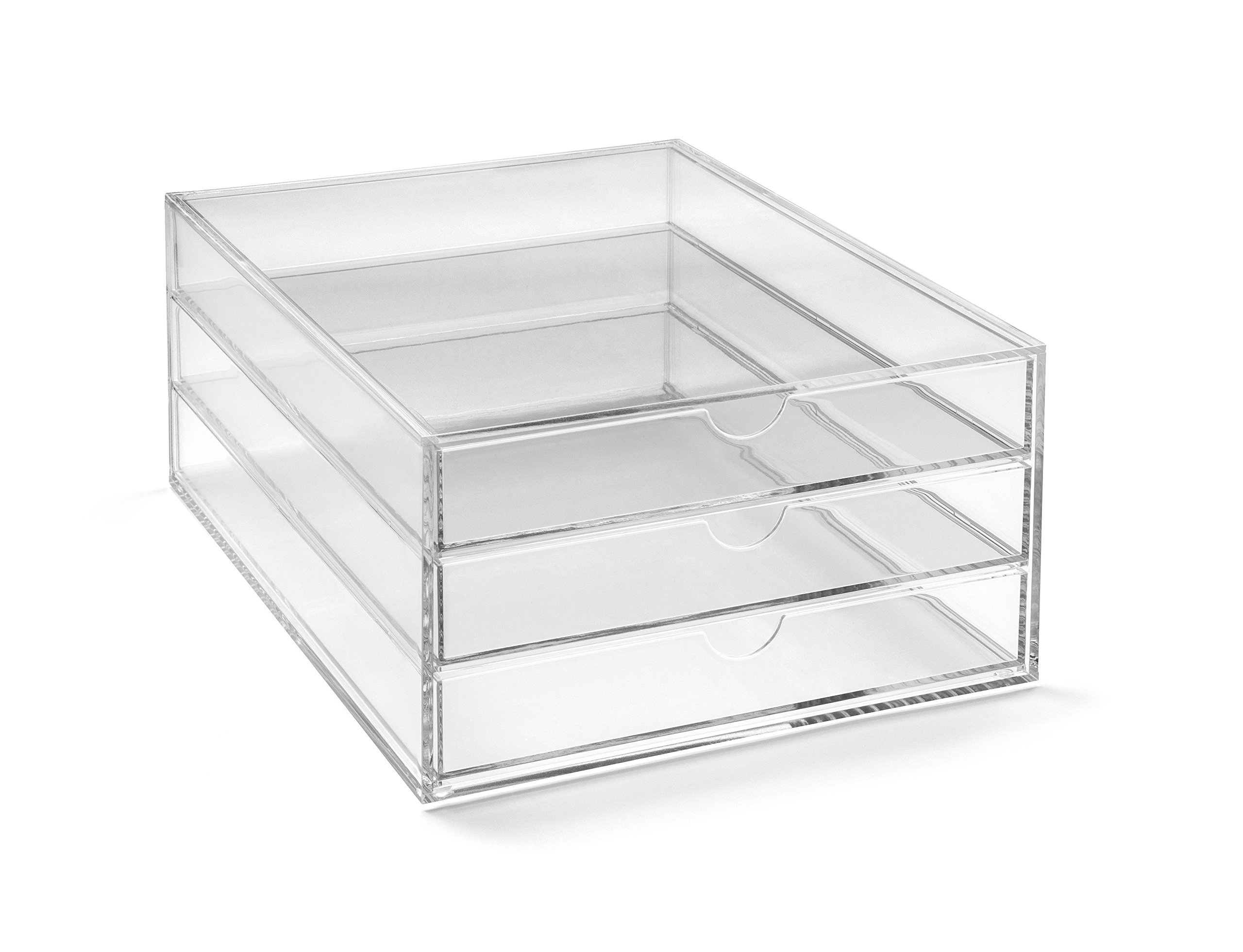 OSCO Portrait Clear Acrylic 3 Tier Paper Sorter, A4 Document Storage, Filing Drawers, Paperwork Organiser, Desk Tidy, Cosmetic Storage, Lego Sorter, Coffee Capsule Pods Holder