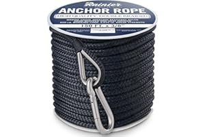 RAINIER SUPPLY CO RainierSupplyCo Boat Anchor Rope - Double Braided Marine Rope Anchor Line - 100/150 / 200/300 ft Nylon Boating Line with 316 Stainless Steel Thimble and Heavy Duty Marine Grade