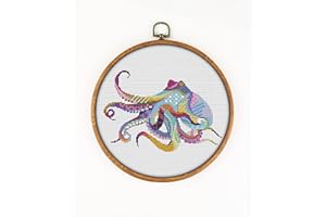 AWESOME PATTERN STUDIO Mandala Octopus K295 Counted Cross Stitch KIT#3. Threads, Needles, Fabric, Embroidery Hoop and Printed Color Pattern Inside. Embroidery Pattern