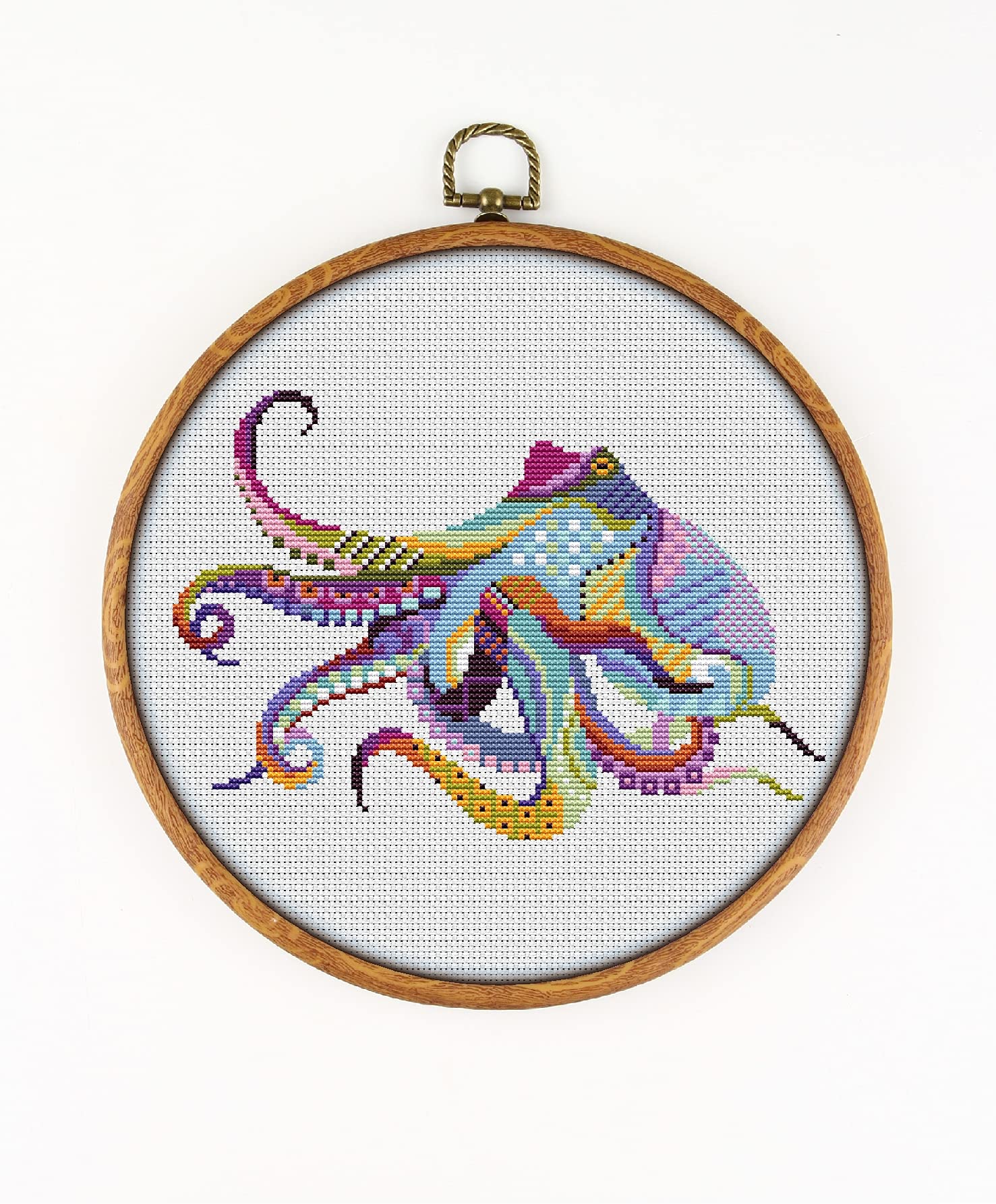 Mandala Octopus K295 Counted Cross Stitch KIT. Threads, Needles, 2 Fabrics, Threader, Clippers and 4 Printed Color Patterns. Embroidery Pattern Kit