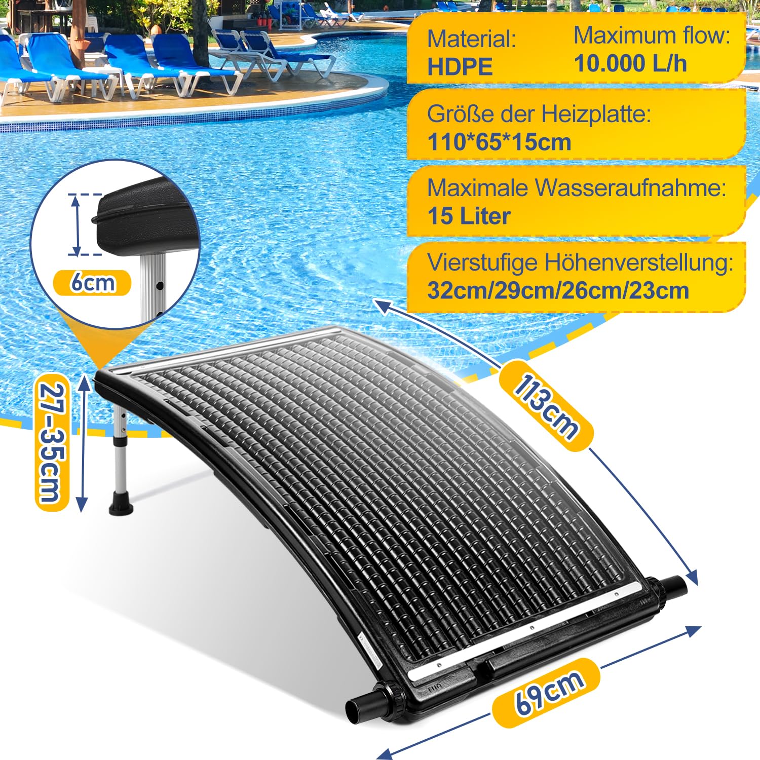 Vigevee Sonnenkollektor Poolheizung, 113x69x35cm Solarheizung Maximaler Durchfluss 10000 L/h, Pool Heizungen Solaranlage für Warmwasser, Gartendusche, Pool 7