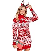 SunnyMelody Womens Ugly Christmas Turtleneck Cable Knit Sweater Dress 2025 Snowflake Long Sleeve Sweaters Dresses