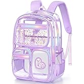 Fimibuke Clear Backpack for Girls, Heavy Duty PVC Transparent Kids Backpack for Teen Girls, School Concert Stadium Approved See Through Teen Kids Bookbag for Kindergarten Elementary Middle High School