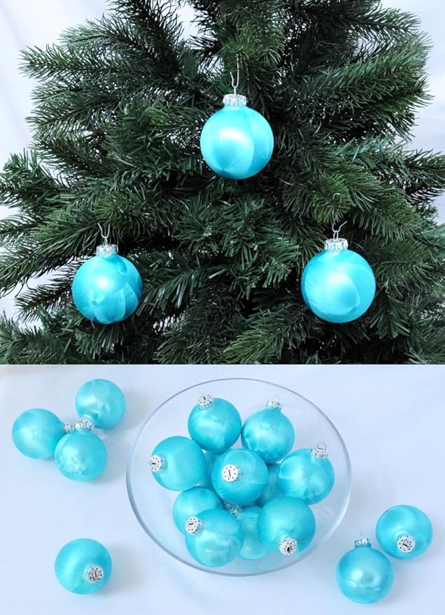 Thüringer Glas Eislack Christbaumkugeln Türkis Weihnachtskugeln 4 5 6 7 8 cm, Größe:Ø 4 cm (16 Kugeln)