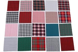 Yosoo Health Gear 20Pcs Plaid Flannel Cotton Fabric Squares 25x25cm Rich Bright Colors Classic Pattern Soft Breathable for DI
