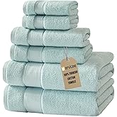 Marvione Bath Towels Set 6 Piece, 100% Turkish Cotton Highly Absorbent and Soft Towels for Bathroom 2 Bath Towels 2 Hand Towels 2 Washcloths, Light Blue