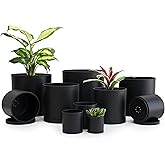 D'vine Dev 10 Pack Plastic Plant Pots for Plants, 6.5/6/5.5/5/4.5/4/3.5/3/2.5/2 Inch Indoor Planters Cylindrical Succulent Pot with Drainage Hole and Saucer, Black, 74-S-B