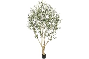 Realead Faux Olive Tree 7ft - Large Artificial Olive Tree Indoor with Realistic Leaves and Olives - Full and Grand Design Fake Olive Tree with Sturdy Base for Indoor Outdoor Office Decor