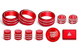 SENSHINE Knob Covers for Honda Civic Accessories 2026 2025 2022-2024 for CRV 2026 2025-2023 for Acura Integra 2025 2024 2023 Hazard Warning Lights, AC, Air Vent, Audio, Push Start Button Cover Ring 12Pcs(Red)