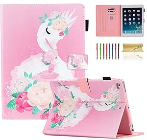 iPad 9.7 inch 2018 2017 Case/iPad Air Case/iPad Air 2 Case, Dteck PU Leather Folio Smart Cover with Auto Sleep Wake Multiple Stand Wallet Case for Apple iPad 6th/5th Gen,iPad Air 1/2, Swan Princess