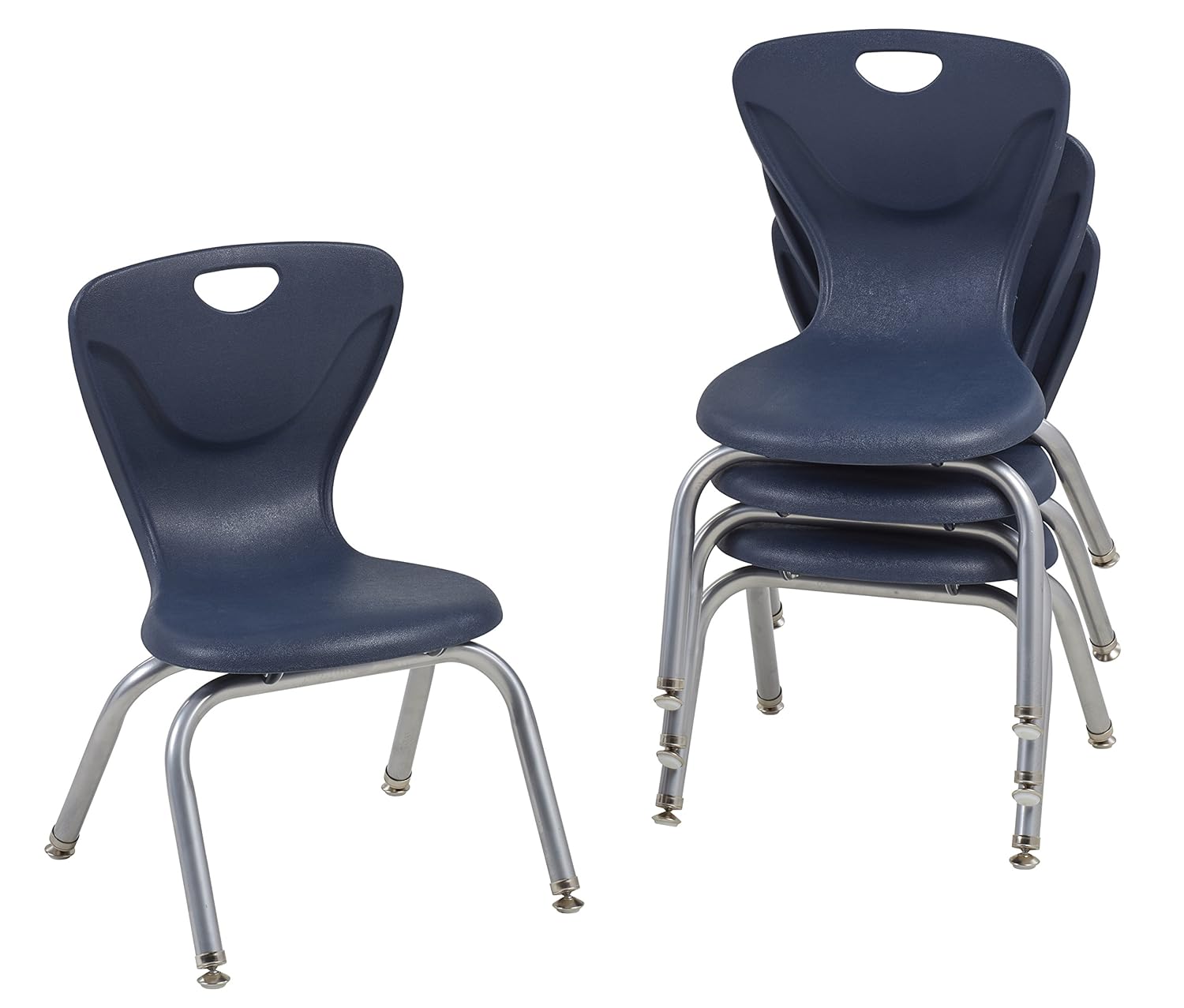 FDP 12" Contour School Stacking Student Chair, Ergonomic Molded Seat Shell with Chromed Steel Frame and Swivel Leg Glides; for in-Home Learning or Classroom - Navy (4-Pack)