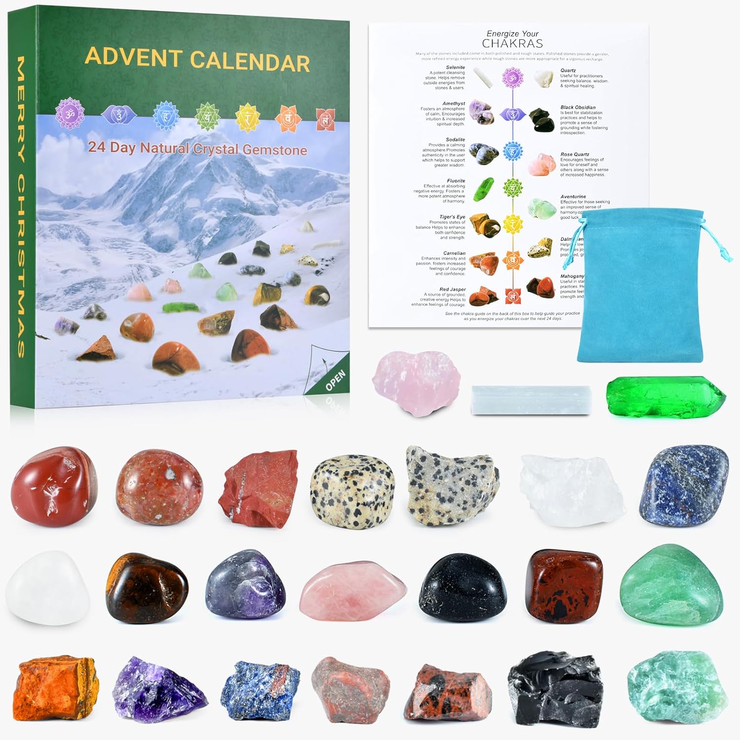 Advent Calendars - Advent Calendar 2023 - Crystals and Healing Stones Advent Calendar - 24 Days Christmas Countdown Calendar - Natural Stones Crystals Healing Journey Christmas Gifts for Kids Teens Adults Girls Boys