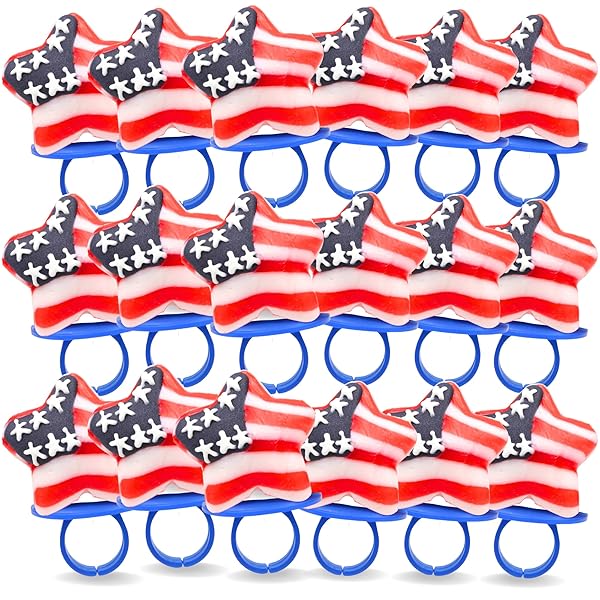RED, WHITE AND BLUE CANDY, AMERICAN FLAG STAR SUCKERS, 4TH OF JULY TREATS, INDIVIDUALLY WRAPPED LOLLIPOPS (RING)