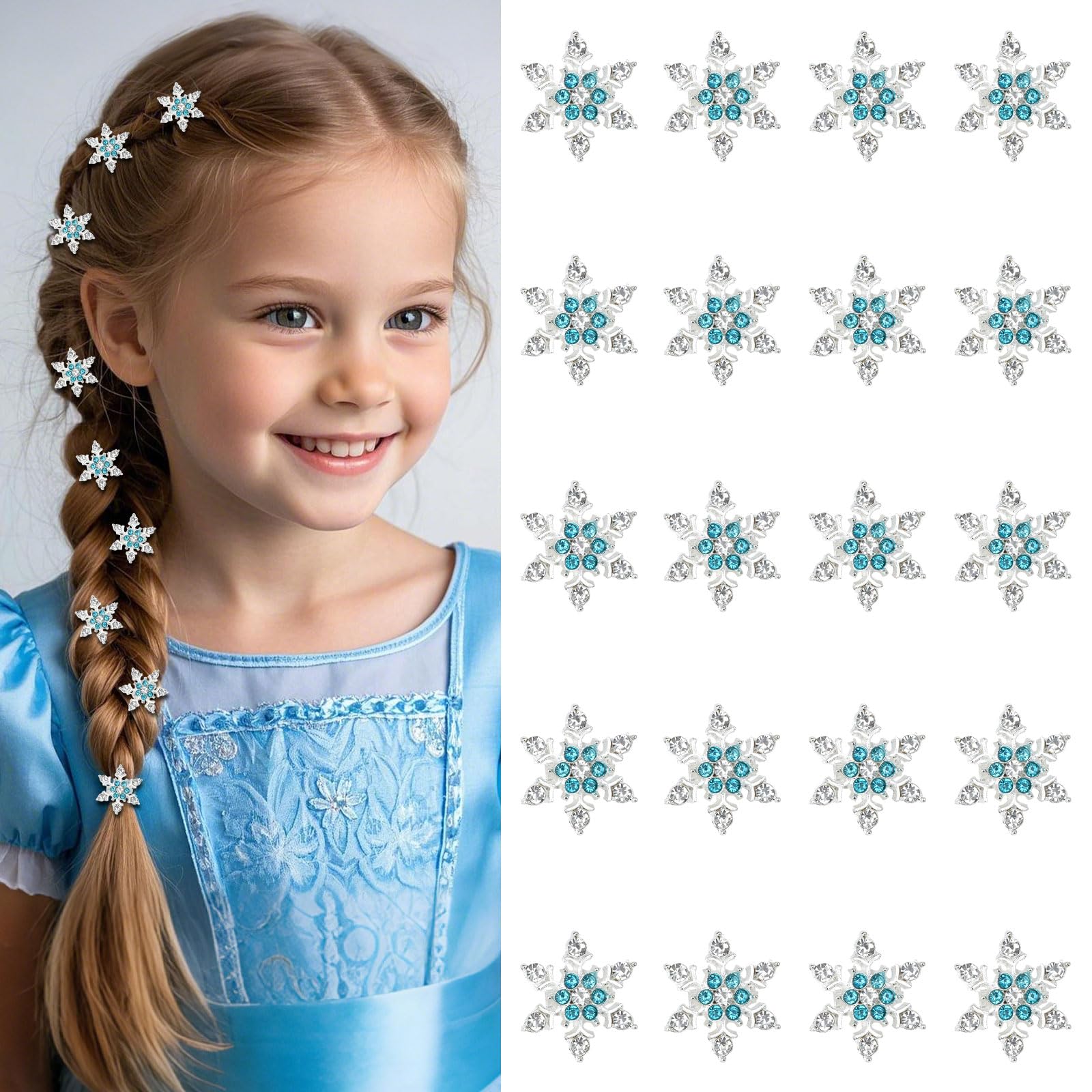 Photo 1 of YISSION 20 Pcs Mini Rhinestone Snowflake Hair Clips Cute Crystal Hair Clips Blue Decorative Hair Pins Wedding Hair Barrettes Bridal Hair Accessories for Girls Women