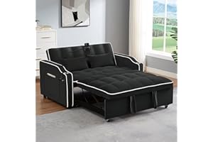 Yafylly 3 in 1 Sleeper Sofa Couch Bed, Pull Out Loveseat with Storage, Full Size Velvet Convertible Chair with 2 Pockets & 2 Pillows for Living Room, Black