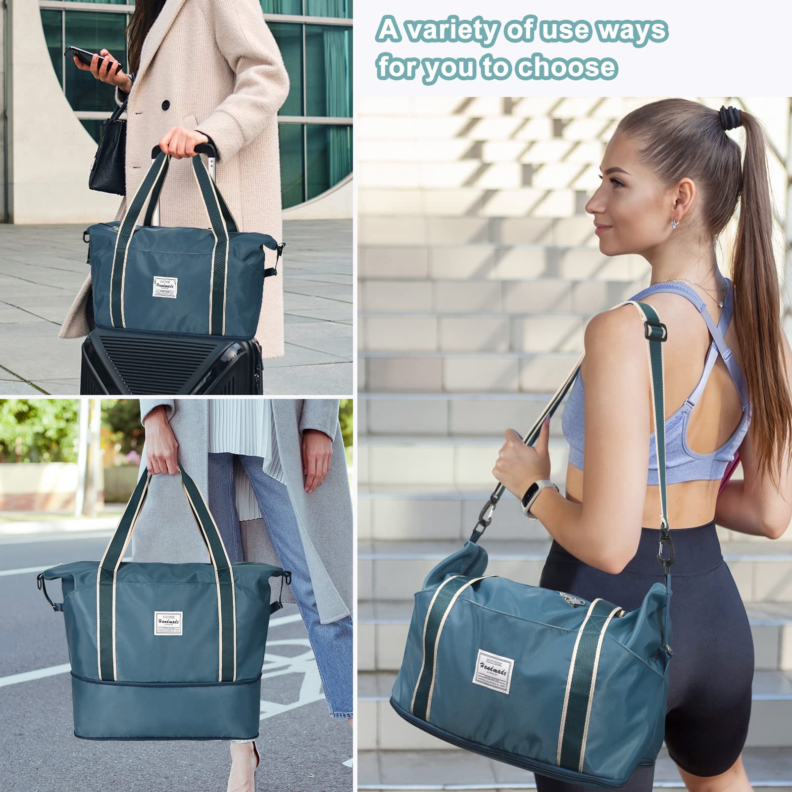 DMLuna Travel Duffel Bag, Tote Sports Gym Bag, Shoulder Overnight Weekender Bag for Women & Men, Hospital bag, Expandable Duffel Bag with Trolley Sleeve/Wet Pocket