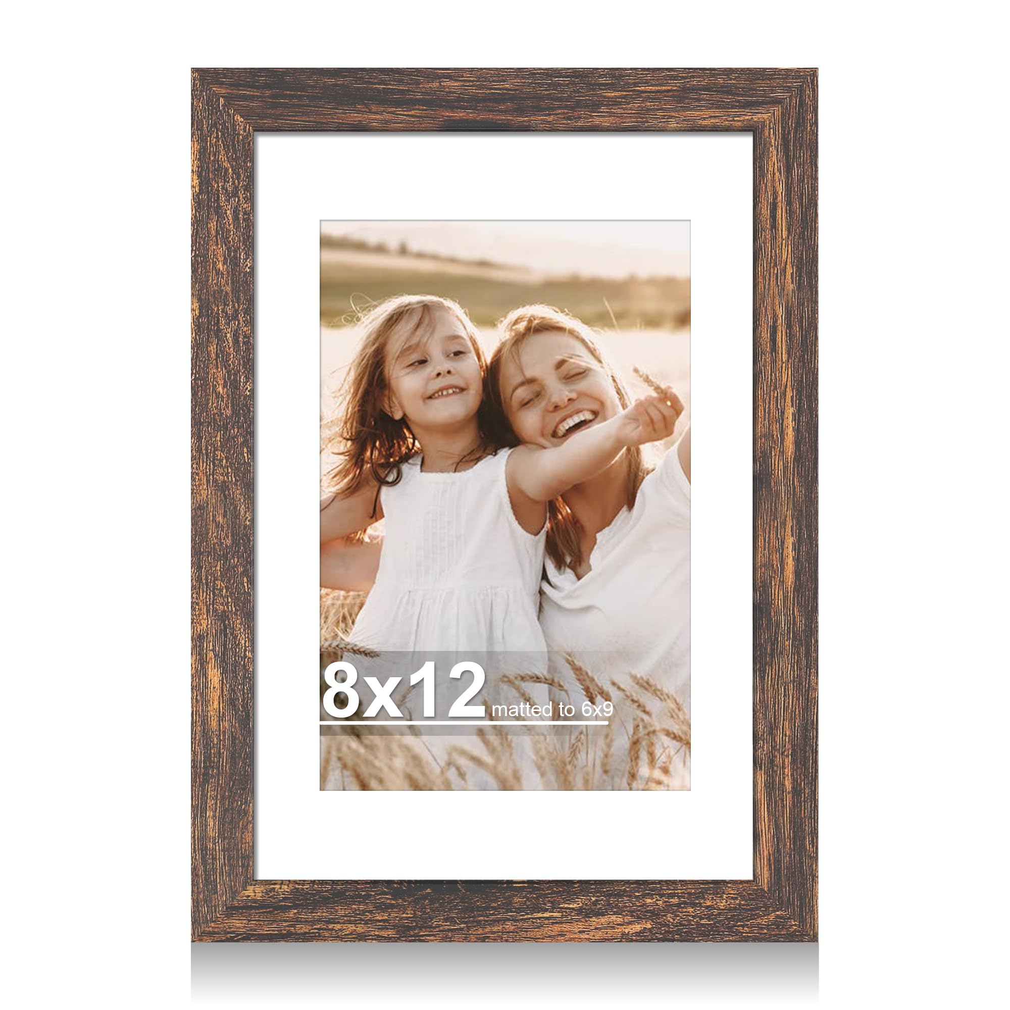 Photo 1 of Hongkee 8x12 Picture Frame with Glass, Display Pictures 6x9 with Mat or 8 x 12 without Mat