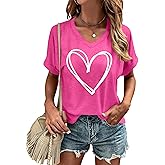 ELDPS Valentines Shirt Women: Funny Love Heart Graphic Shirts Valentines Gift T Shirt V Neck Short Sleeve Top
