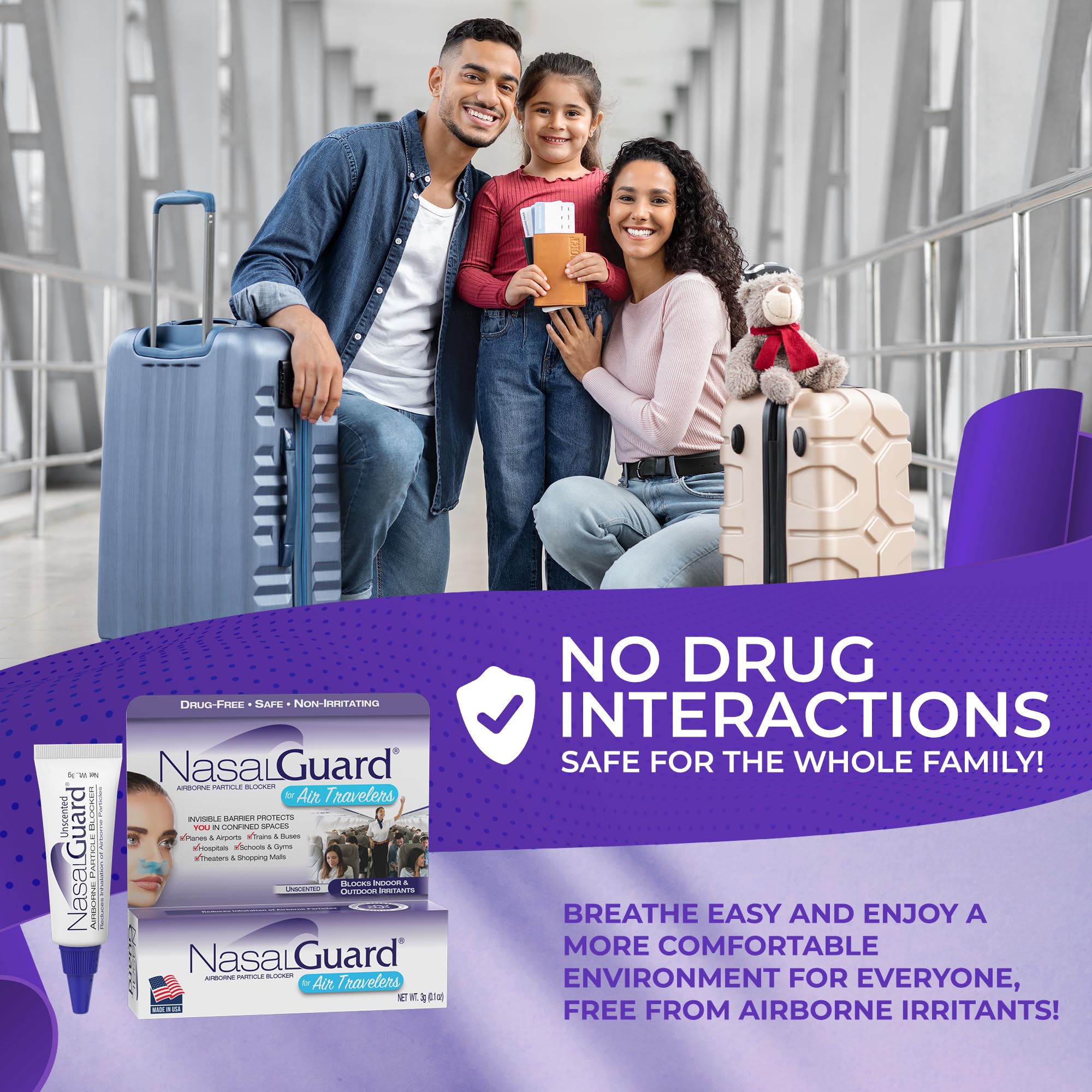 Airborne Particle Blocker Nasal Gel for Air Travelers - Drug-Free, Non-irritating, Non-drowsy, Airplane Travel Approved (Unscented) - Over 150 Applications Per Tube (0.1 oz, Pack of 1)