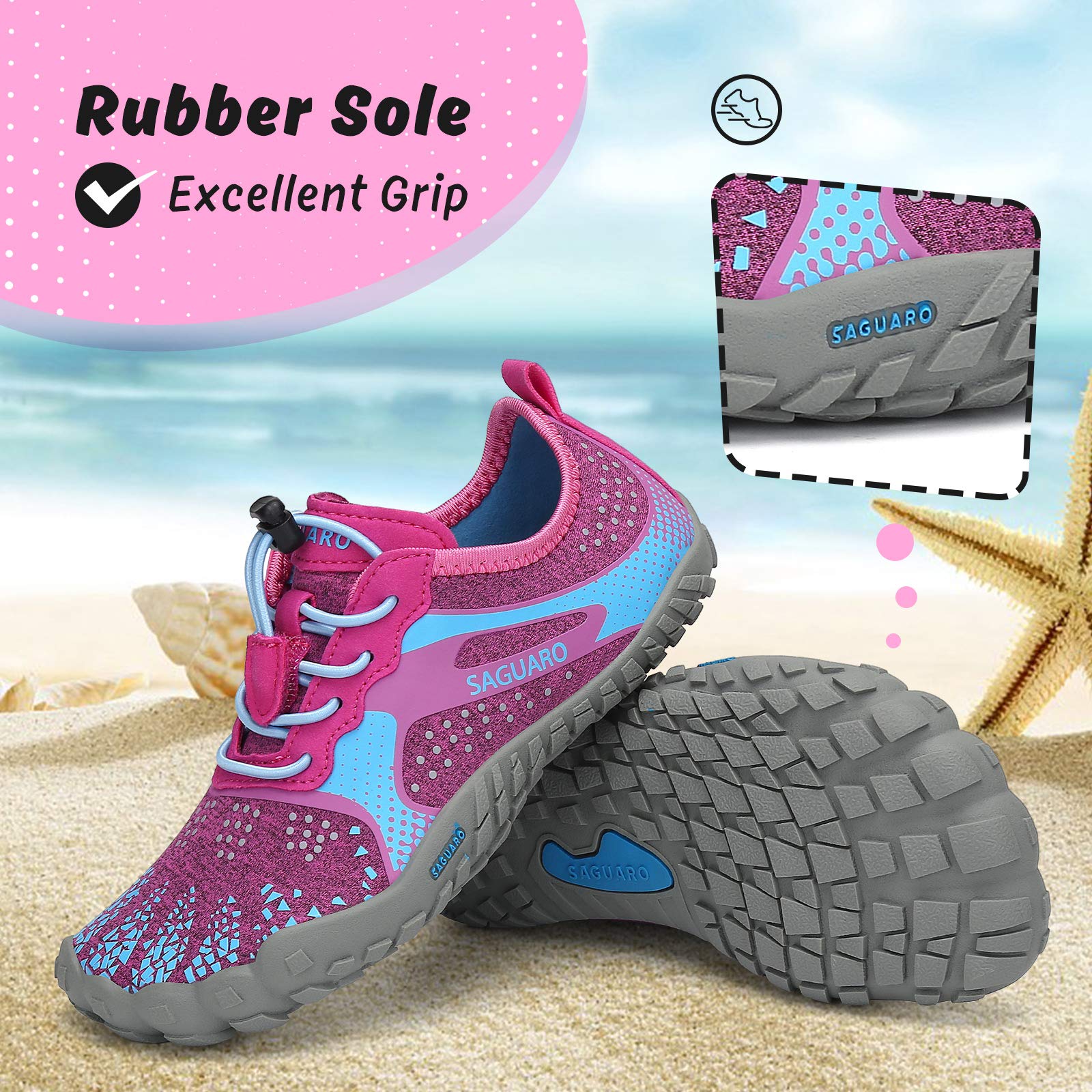 SAGUARO Mädchen Kinderschuhe rutschfest Wasserschuhe Kinder Schnell Trocknend Outdoorschuhe Baby Wandern Laufen Surfen Pink Gr.31 6