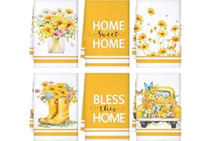 Boyiee Set of 6 Yellow Flower Kitchen Towels Decorative Floral Tea Towels Absorbent Home Dish Towels 24 x 16 Inch Truck Reusa