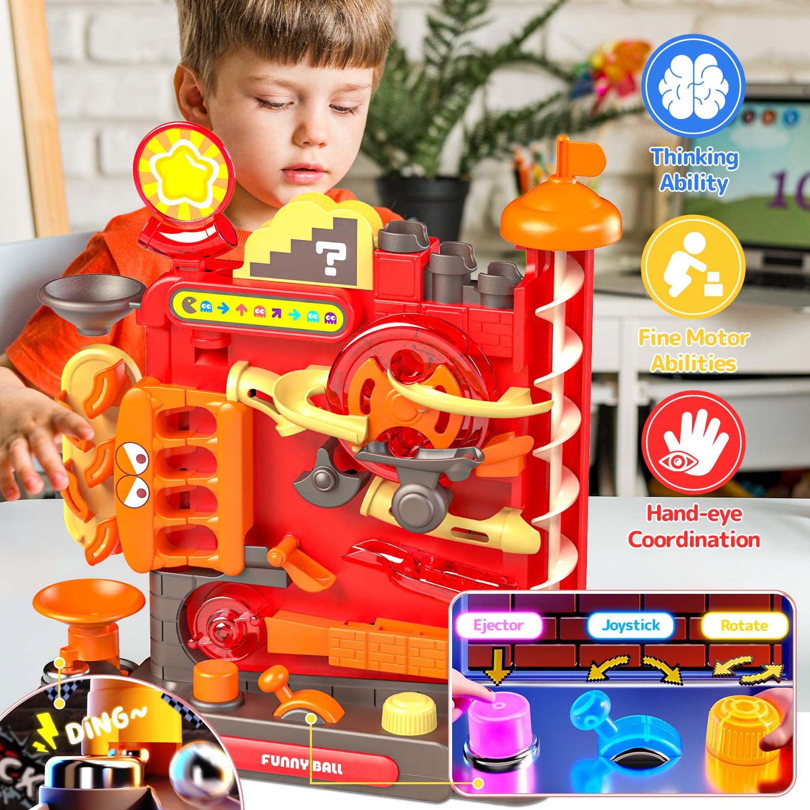 pamexin Marble Maze Challenge Toy for Kids Ages 5+, Marble Run Puzzle with 3 Control Levers, 7 Difficulty Levels & 6 Steel Balls Educational STEM Gift for Boys & Girls