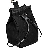 Mythrojan Medieval Drawstring Belt Pouch Medeival Suede Leather Bag Renaissance Waist Purse LARP Cosplay Costume Accessories Jewelry Coin Pouch - Black, 6.5” x 4”