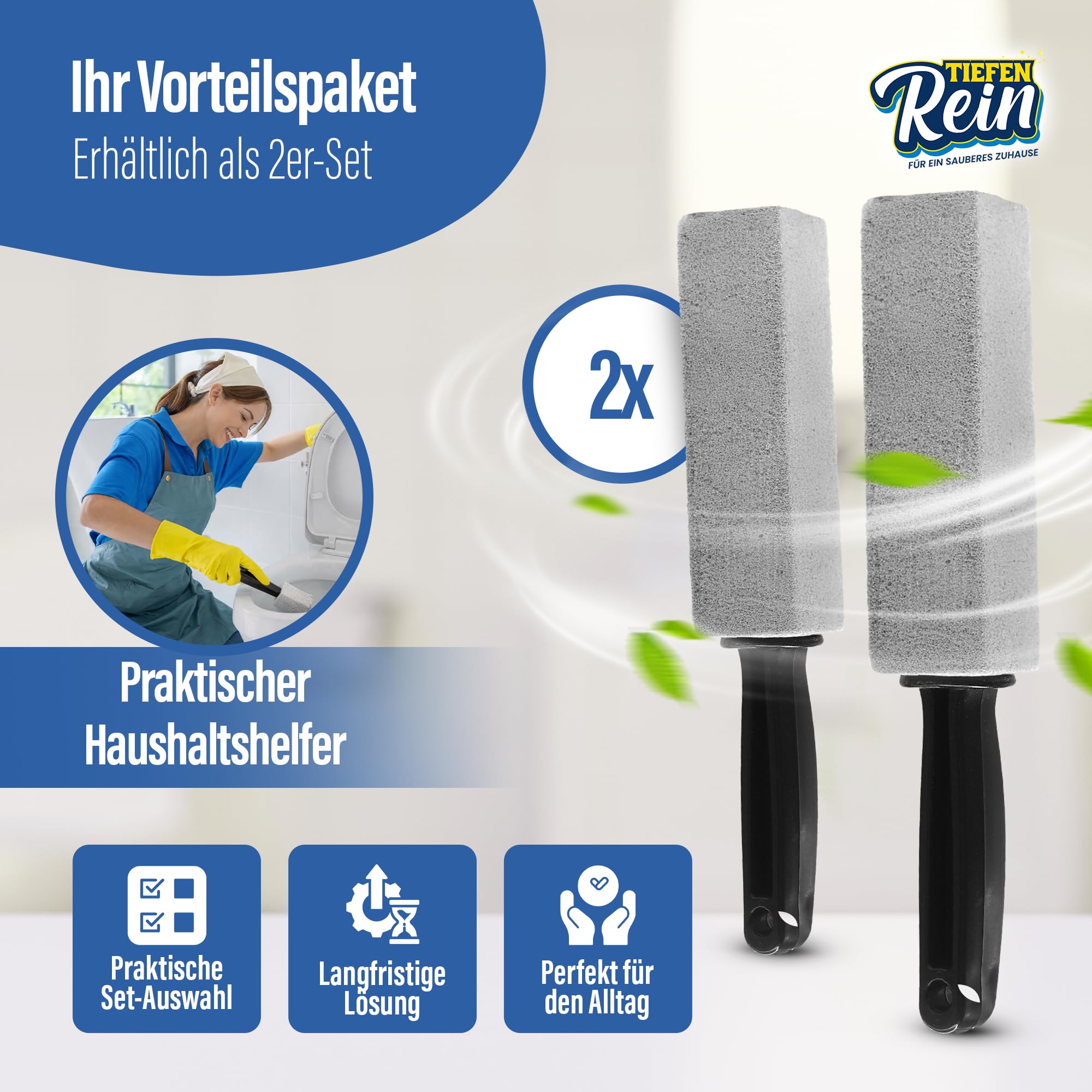 Bimsstein WC 2x - Urinsteinentferner extra stark – Bimsstein Toilette & WC Reiniger – Pumice Stone Reinigungsstein – Entfernt Urinstein, Kalk & Braunstein Entferner – Toilettenreiniger 6