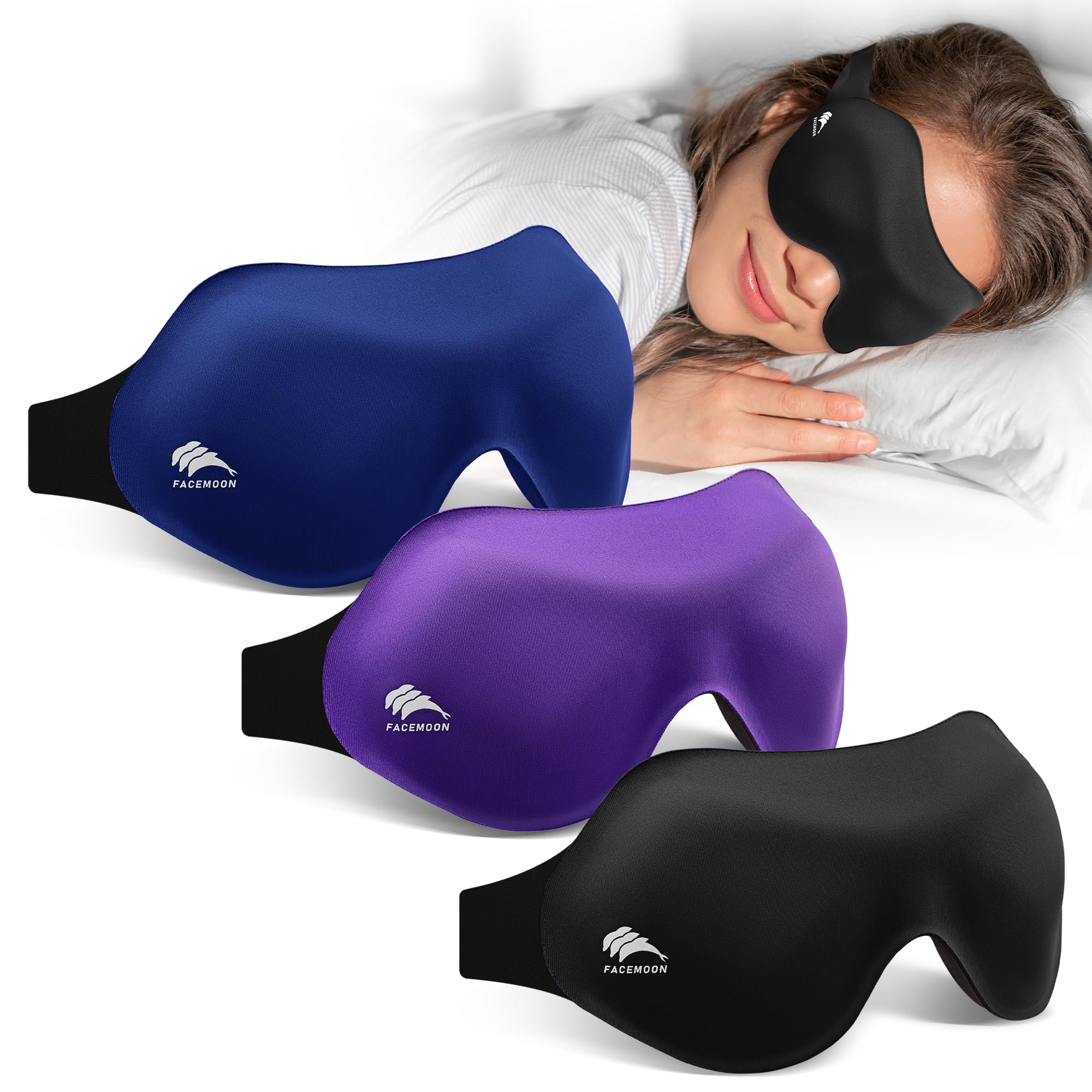 Photo 1 of 3 Pack Sleep Masks for Women & Men: True Blackout Eye Mask for Sleeping, 3D Contoured Zero Eye Pressure, Lash-Friendly (Blink Freely), Side Sleeper Comfort, Adjustable Strap Blindfold, Night Eye Cover