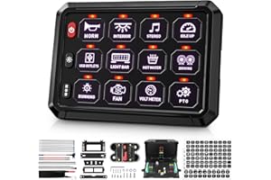 BUMBEE RGB 12 Gang Switch Panel Multifunction 3 Silicone Button Momentary Strobe ON-Off Circuit Control Relay LED Toggle Switch Box Universal for Golf Cart Car Truck RV Offroad Marine