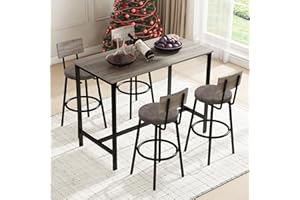 Tatub Bar Table and Stools Set of 4, 5 Piece Counter Height High Breakfast Table Chairs Set of 4 for Dining Room, Gray