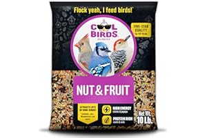Cool Birds Nut & Fruit Wild Bird Seed – 10 lb. Gourmet Bird Food with Sunflower Hearts, Peanuts, Tree Nuts & Real Fruit – No Corn, Milo or Millet Bird Seed for Outside Feeders