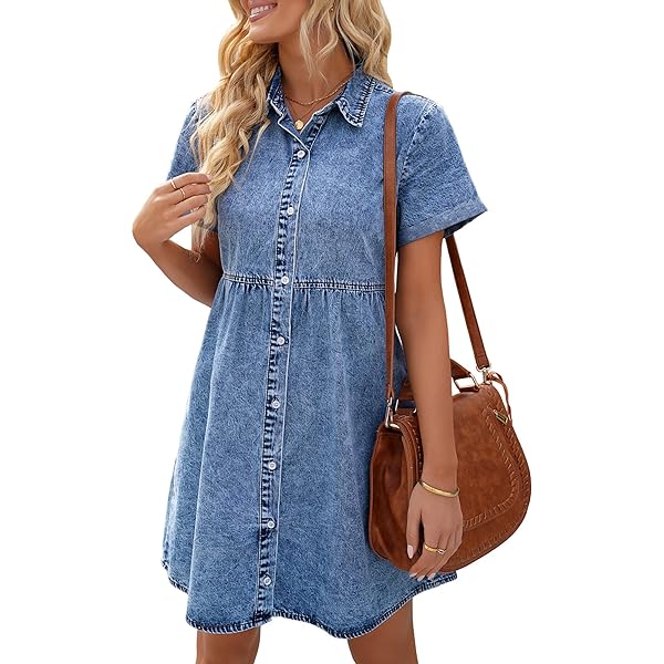 Embellished Button Down Short Sleeve Denim Dress, Black (US, Alpha, Small, Regular, Regular, Black) at Amazon Women's Clothing store Embellished Button Down Short Sleeve Denim Dress, Black (US, Alpha, Small, Regular, Regular, Black) at Amazon Women's Clothing store