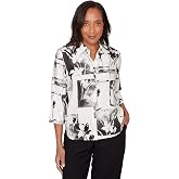 Alfred Dunner Women's Floral Patchwork Button Front Top