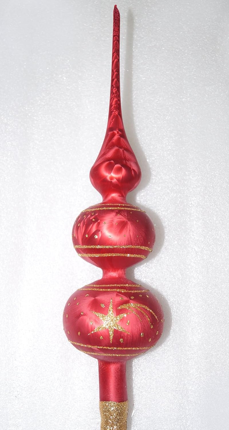 Weihnachtsbaumspitze 35 Cm In Ice Champagner Silber – Handgefertigt, Mundgeblasen, Mit Kometen-Design