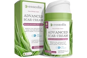 ESSENLIS Scar Removal Cream for Women & Men, Rapid Repair of New Old Scars, Spots, Burns All Natural Treatment with Vitamin E, B5, C, Aloe Vera, 1.7 Fl Oz