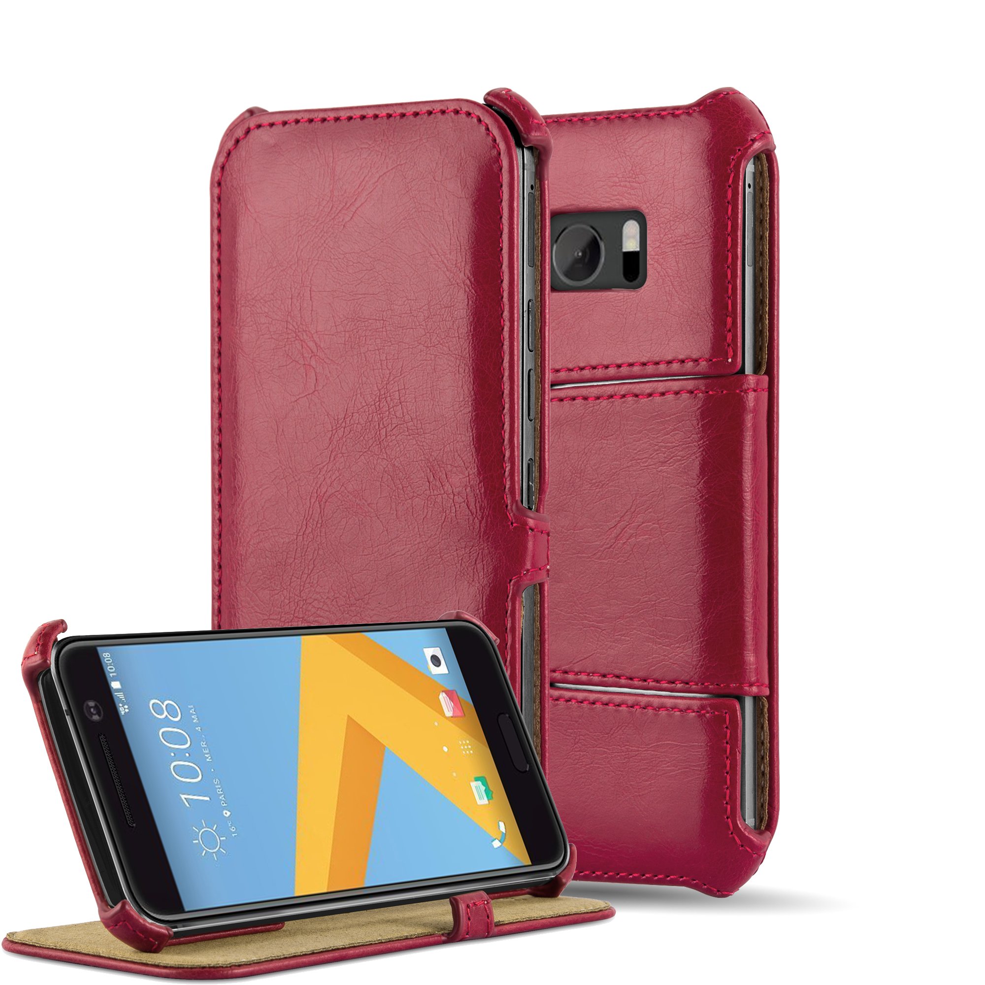 cadorabo – Slim Waist for> HTC 10 < (One M10) Book Style Case WITHOUT magnetic closure – Etui Cover Protection Bumper with Stand Function and Corner Supports in PIANO-RED