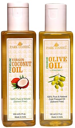 Park Daniel Virgin Coconut oil and Olive Oil - Pure and Natural Combo pack of 2 bottles of 100 ml(200 ml)