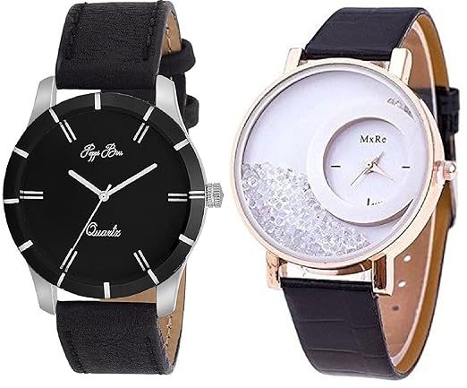 Analogue Black Dial Couple Watches -stylish wrist watches for couples
