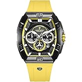 PC PARAS CROWN Mens Watches Luxury Tonneau Watch for Men Quartz Japanese Movement Waterproof Luminous Sport Red Dress Watch, Gifts for Men