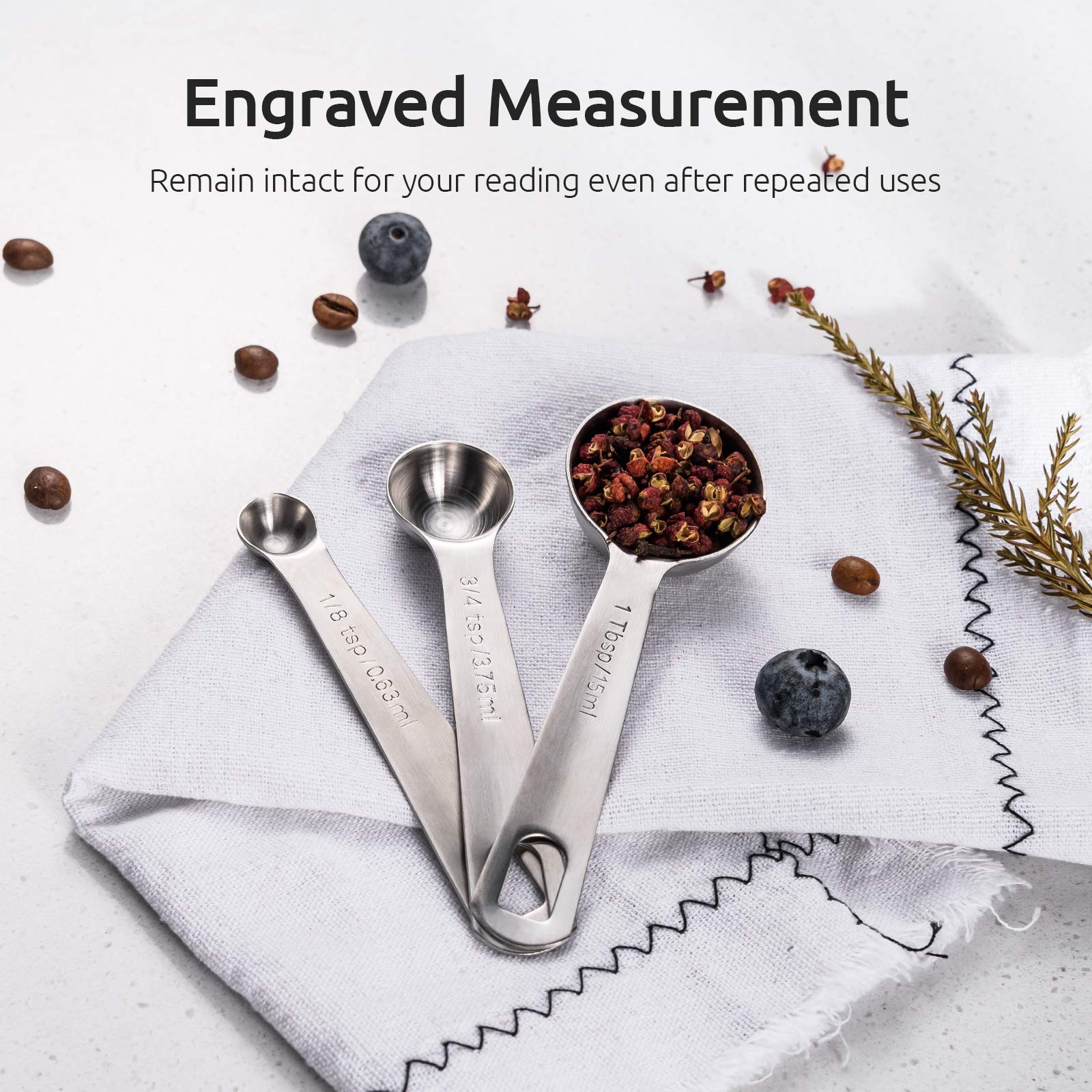 U-Taste Measuring Spoon: Set 18/8 Stainless Steel Measuring Spoons (4) 9 Different Sizes Silver