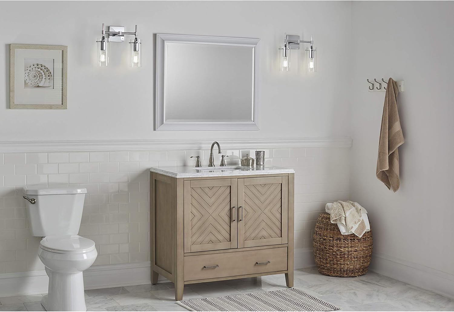 Effimero Chrome Bathroom Vanity 2 Light Fixture - Modern Over Mirror Lighting with Clear Glass Shades - - 