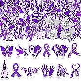 Landical 60 Pcs Pancreatic Cancer Awareness Pin Bulk Purple Ribbon Pin Overdose Domestic Violence Alzheimers Lupus Awareness Items Purple Cancer Product for Hat Backpack Public Charity Fundraiser