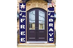 Oomloid Patriotic Decorations for Memorial day, 4th of July Decor American Flag Patriotic Porch Sign Banners, Red White Blue Independence Day Memorial day Veterans Day Hanging Banner for Indoor Outdoor Outside