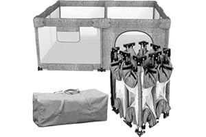 DEARLOMUM Foldable Baby Playpen with Gate, Extra Large Collapsible Play Yard for Babies & Toddlers, Portable Travel Playpen, Baby Activity Center for Indoor & Outdoor Use (Grey 51"×51")