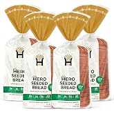 Hero Seeded Bread &mdash; Delicious Bread with 1g Net Carb, 0g Sugar, 60 Calories, 12g Fiber per Slice | Low Carb &amp; Keto Friendly Bread Loaf &mdash;15 Slices/Loaf, 4 Loaves