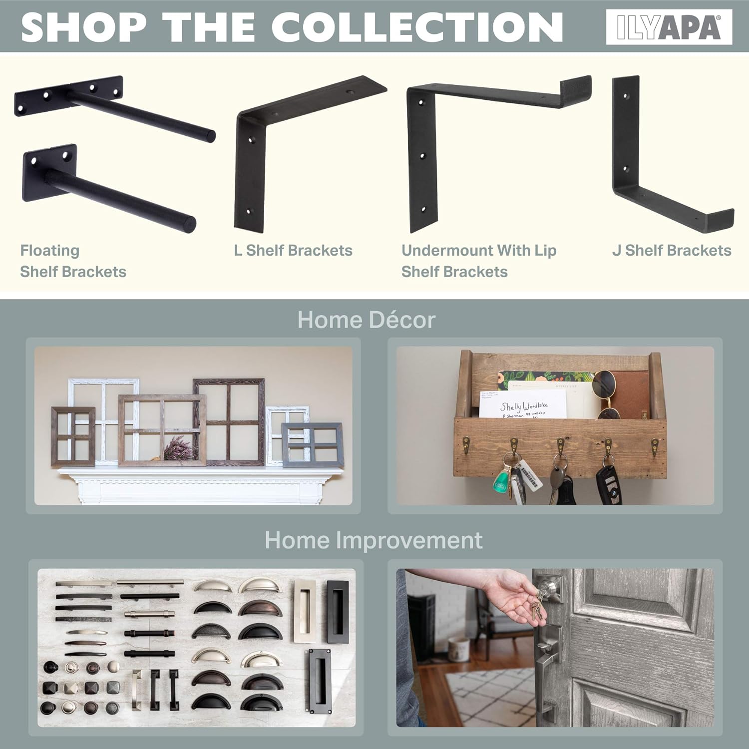 Heavy Duty Steel Concealed Floating Shelf Brackets 4 Pack of 8 Inch Blind Shelf Supports with 1.5" x 2" Square Base - Farmhouse Rustic Iron Finish Industrial Metal Shelf Holders, Hidden Shelf Brackets: Home Improvement