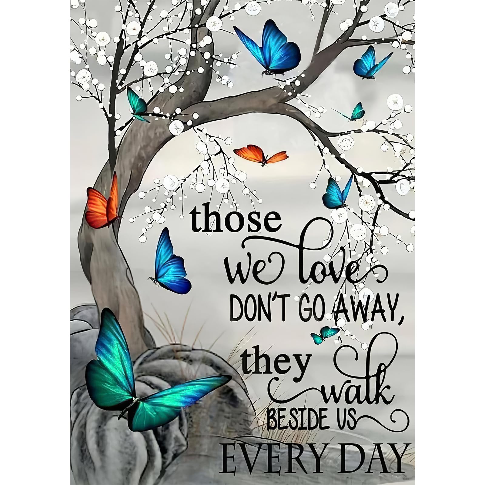 DAERLE Positive Butterfly Flower 5D Diamond Painting Kits for Adults, Full Drill Diamond Art Diamond Picture Inspirational, DIY Round Diamond Art Kits Gem Painting Crafts for Home Wall Decor 30x40cm