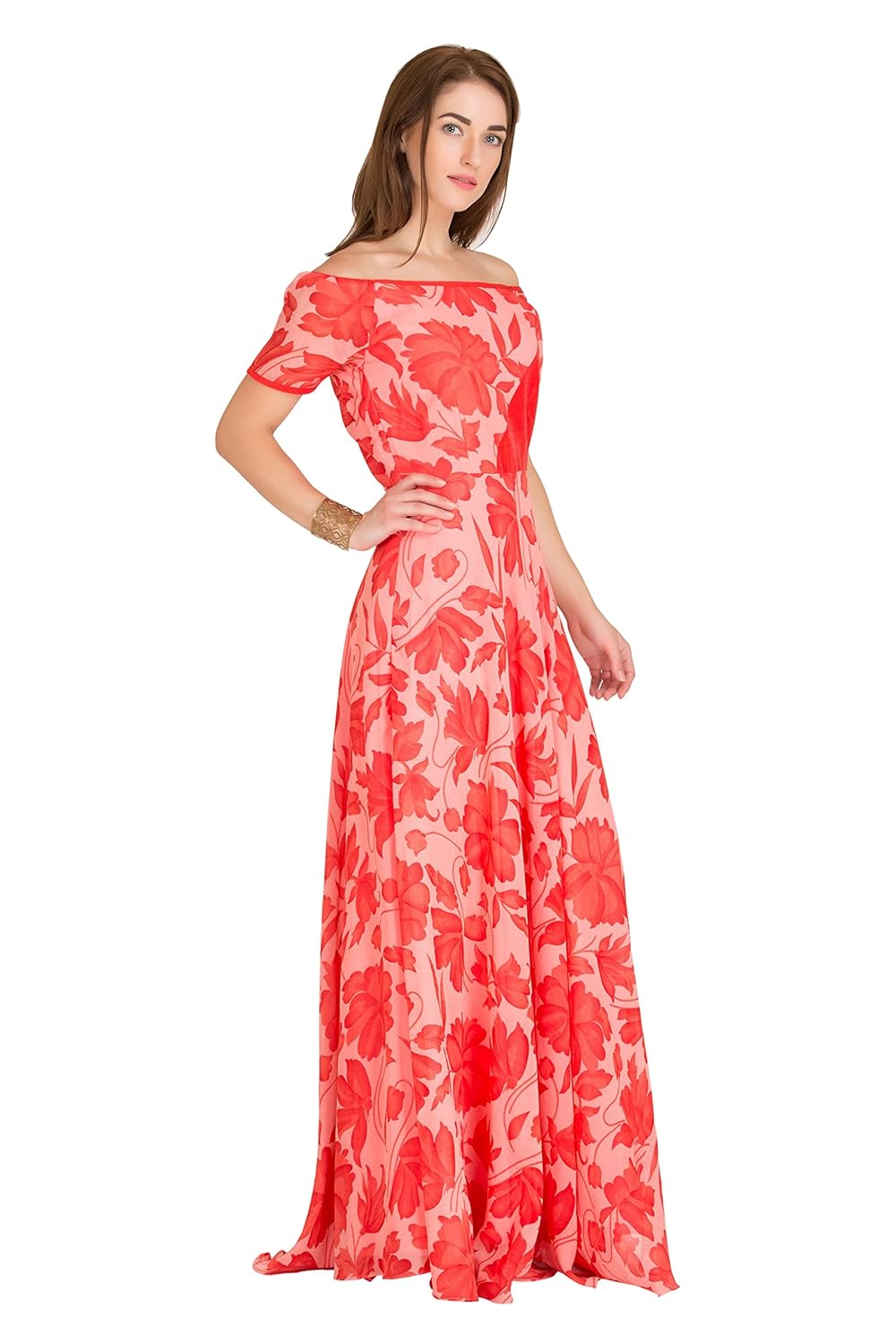 raas pr&atilde;&ordf;t women's crepe off shoulder maxi gown