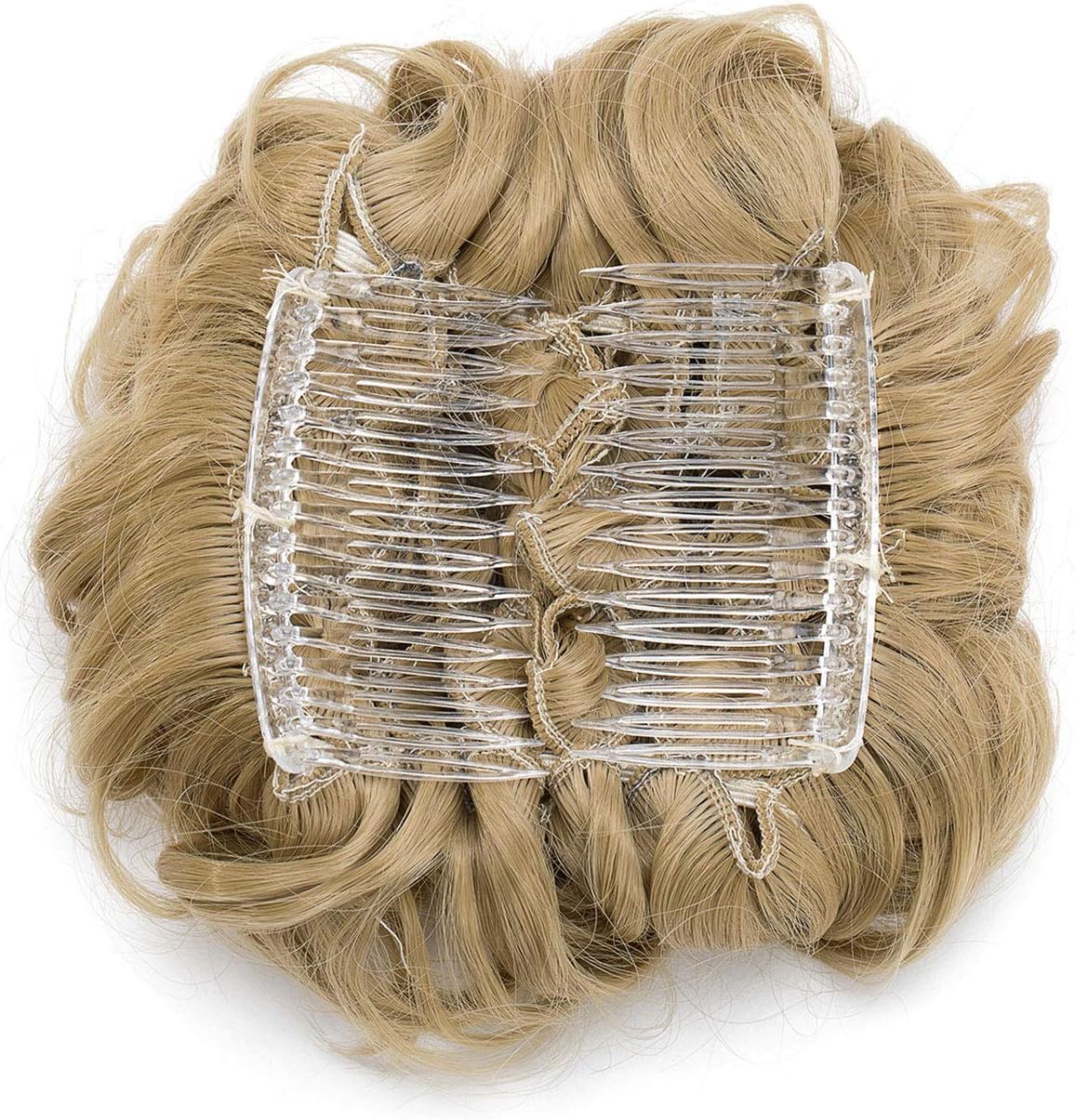 Scrunchy Updo Combs Ponytail Hair Extensions Clip in Bun Claw Jaw on Donut Chignons Warp Around Hairpiece Wavy Curly Ash Blonde - Image 5